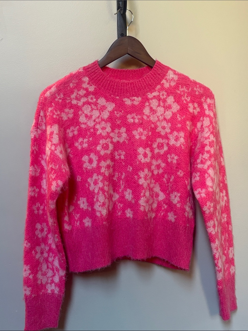 RD Style Hot Pink Floral Crewneck Sweater